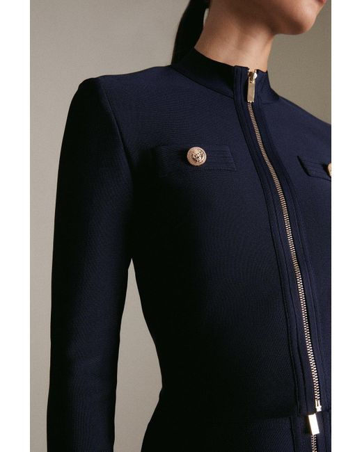 Karen Millen Blue Petite Military Knit Jacket Made With Yarn