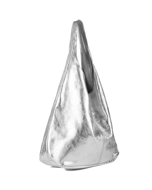 Sostter Gray Silver Metallic Leather Hobo Shoulder Bag