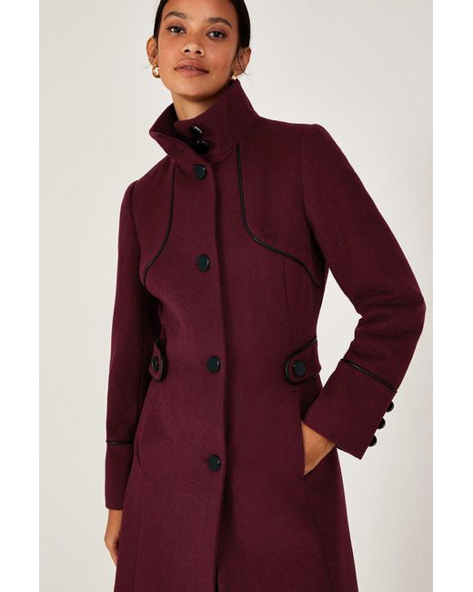 Monsoon Red 'fiona' Pu Tipped Funnel Coat