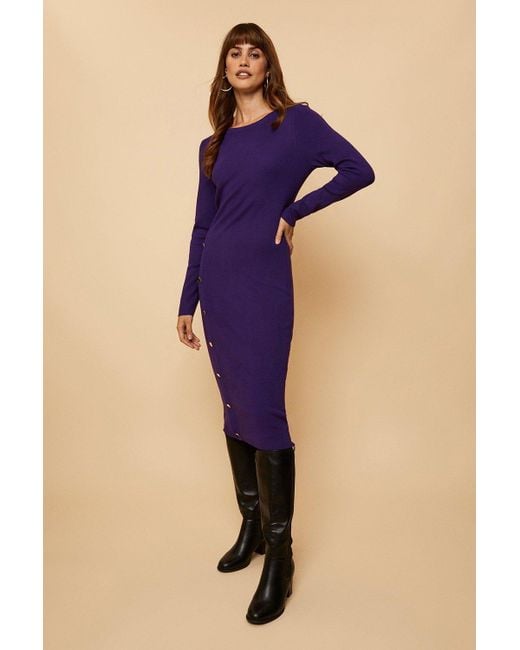 Wallis Blue Tall Purple Button Detail Knitted Dress