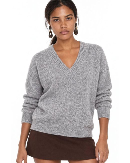 MixRay Gray V-Neck Long Sleeve Sweater