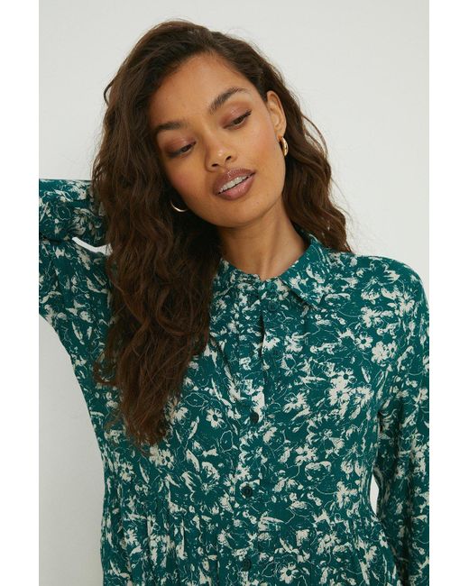 Dorothy Perkins Petite Green Floral Smock Midaxi Shirt Dress