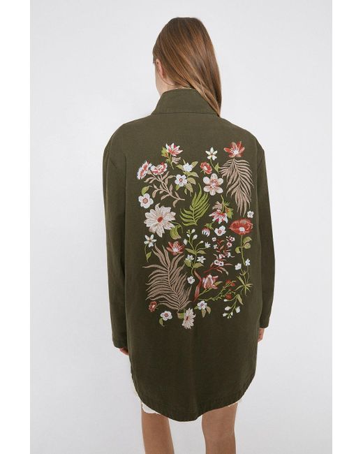 Warehouse Green Embroidered Cotton Utility Jacket