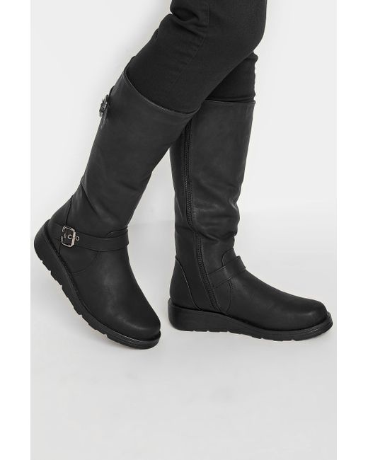 Yours Black Wide Fit Wedge Boots