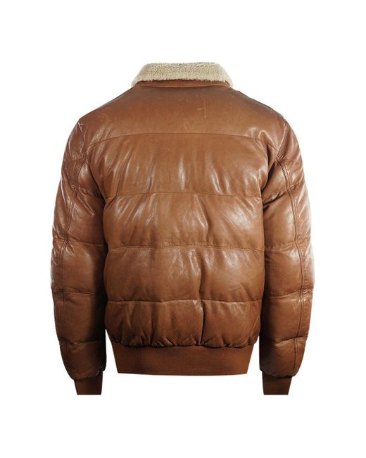 Parajumpers Alf Leather Clay Brown Distressed Leather Bomber Jacket for men