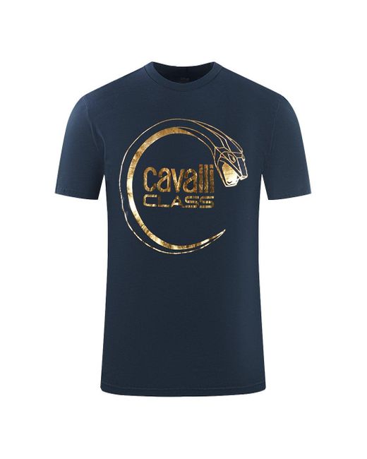 Class Roberto Cavalli Snake Peircing Logo Navy Blue T-shirt for men
