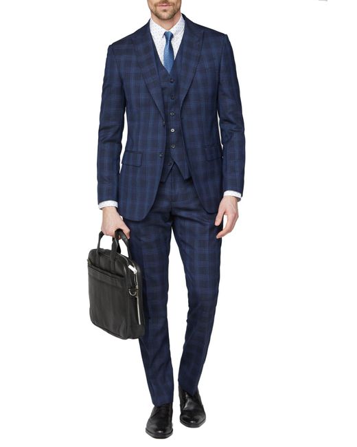 Jeff Banks Blue Check Wool Blend Soho Suit Jacket for men