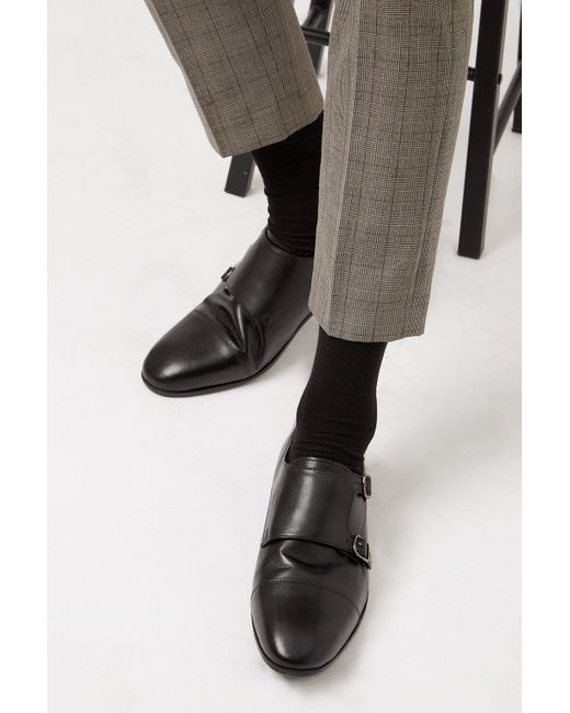 Burton Black Leather Monk Shoes for men