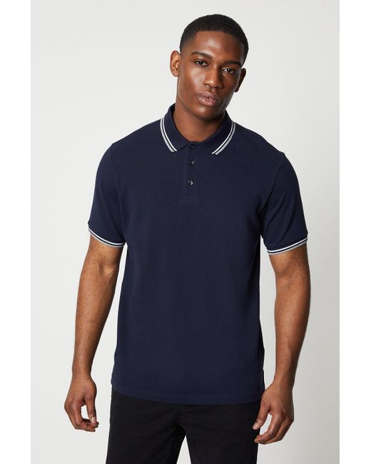 MAINE Blue 2 Pk Pure Cotton Tipped Polo Shirts White/navy for men