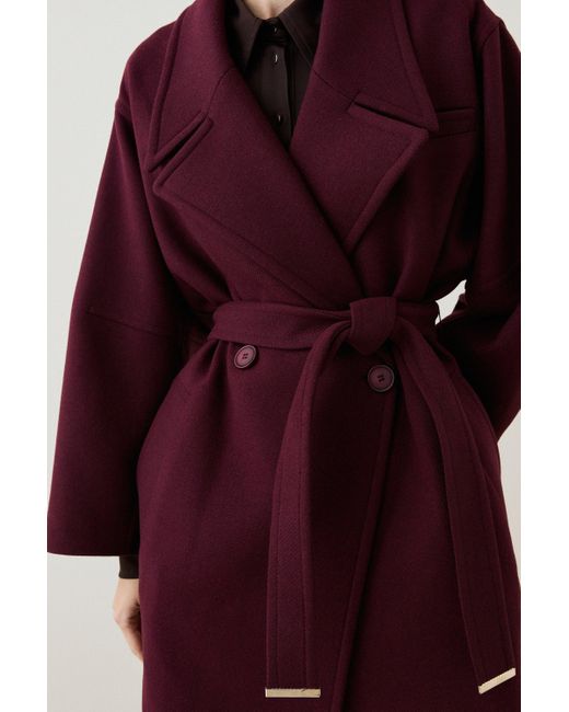 Karen Millen Red Tall Italian Manteco Wool Raglan Sleeve Coat