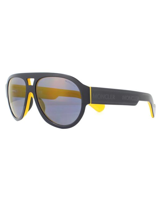 Moncler Aviator Blue Yellow Blue Smoke Polarized Sunglasses for men
