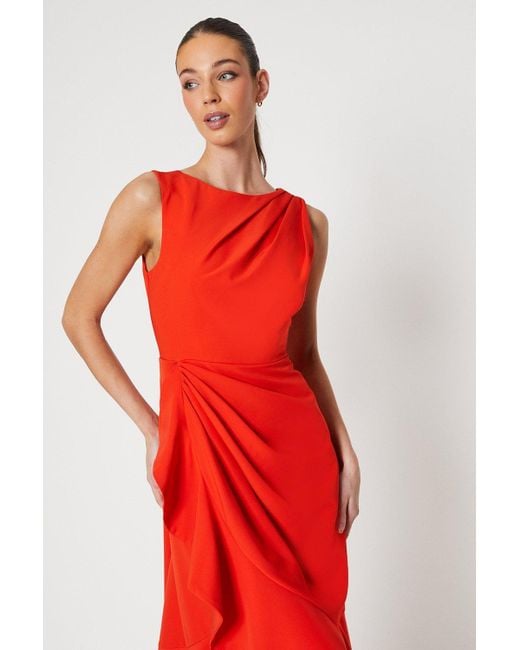 Coast Red Crepe Ruffle Dress With Low Back