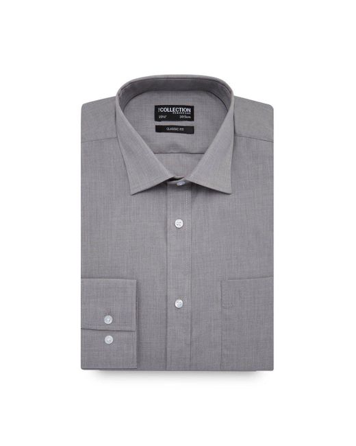 DEBENHAMS Gray Grey Marl Long Sleeves Classic Fit Shirt for men