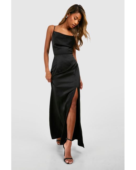 Boohoo Black Satin Slip Side Split Maxi Dress