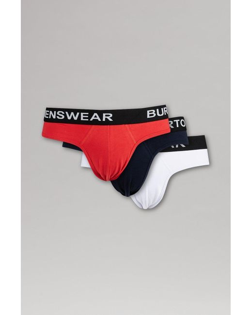 Burton 3 Pack Navy, Red And White Plain Briefs for men