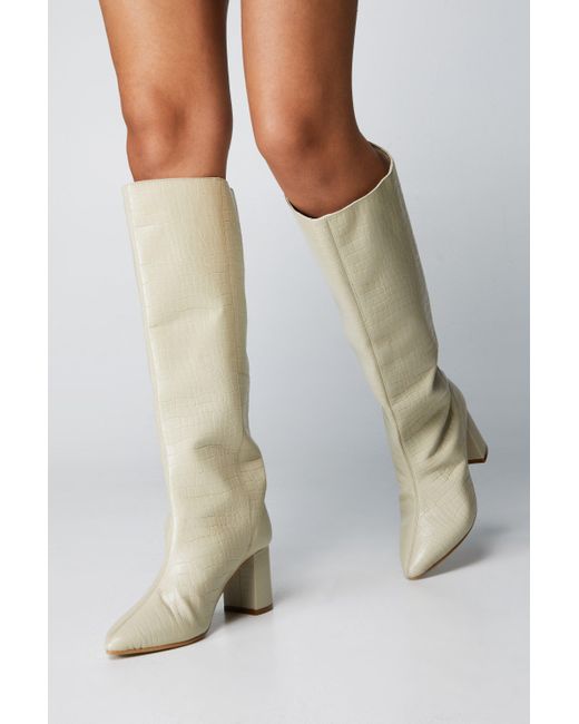 Nasty Gal White Real Leather Pointed Knee High Boots
