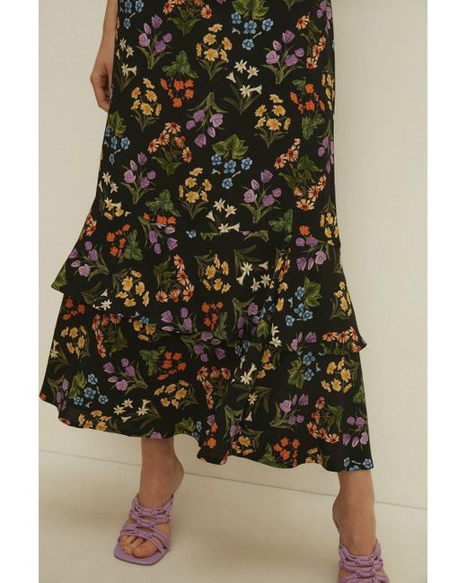 Oasis Natural Tiered Hem Bouquet Floral Midi Skirt