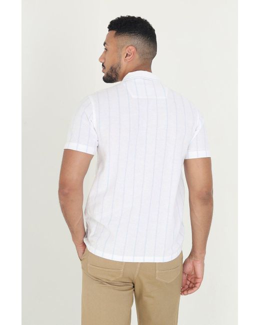 Brave Soul White 'gogh' Cotton Short Sleeve Stripe Shirt With Linen for men