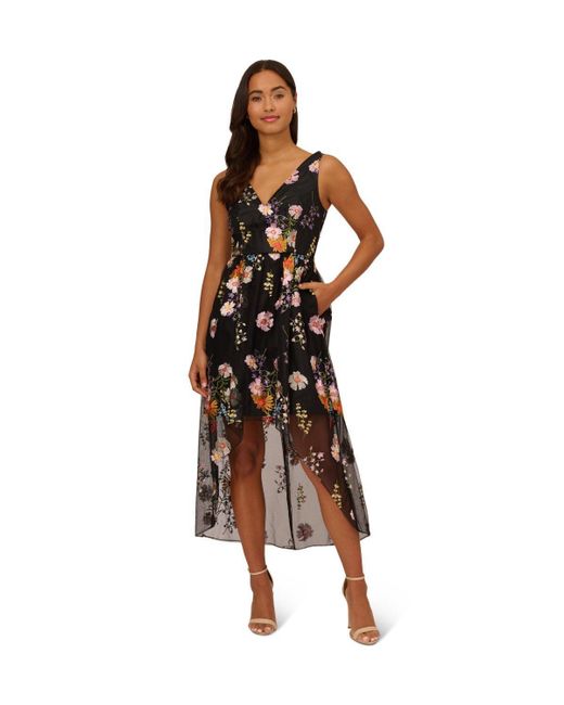 Adrianna Papell Black Embroidered High Low Dress