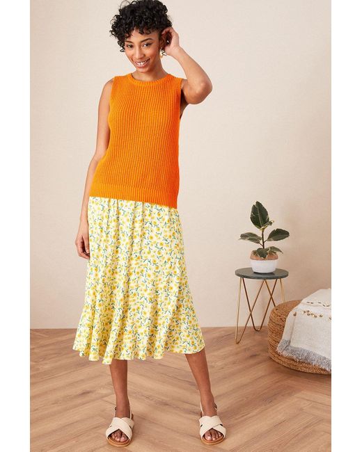 Monsoon Orange Ditsy Print Midi Skirt