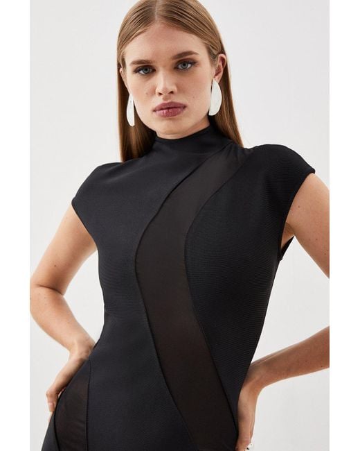 Karen Millen Black Bandage Figure Form Mesh Detail Knit Maxi Dress