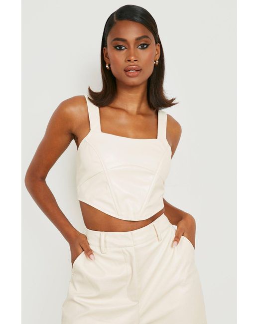 Boohoo White Faux Leather Curved Hem Square Neck Corset
