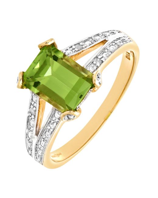 Jewelco London Metallic 9ct Gold Diamond Emerald Cut Peridot Art Deco Solitaire Ring - Pr0axl6767ypd