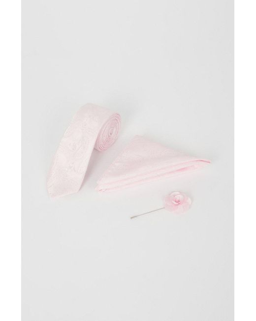 Burton Black Baby Pink Wedding Paisley Tie Set With Lapel Pin for men