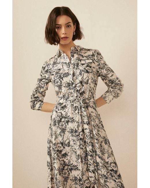Oasis Natural Printed Linen Shirt Dress