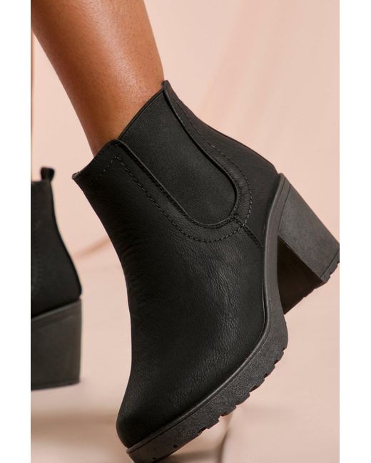 MissPap Black Chunky Cleated Heel Chelsea Boot