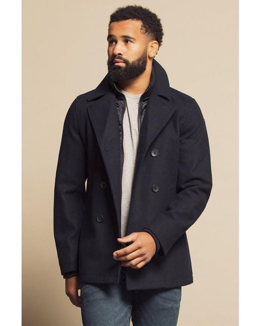 French Connection Blue Double Breasted Pea Coat for men