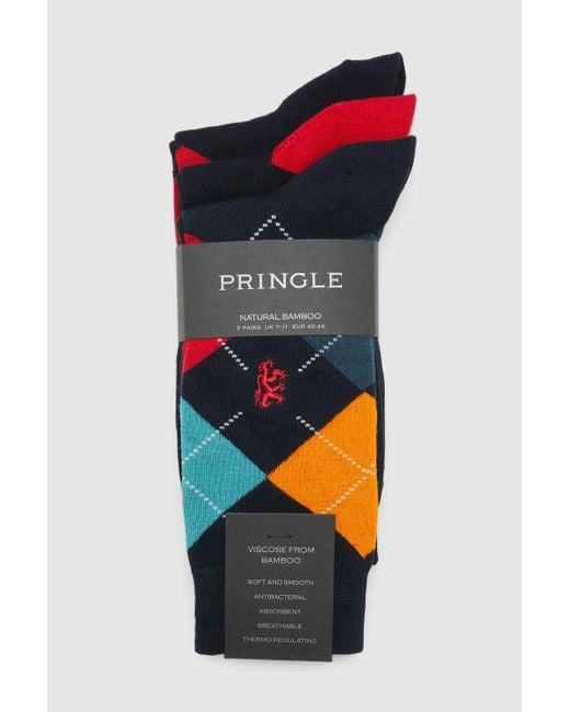 Pringle of Scotland Blue 3 Pack Fashion Argyl Socks for men