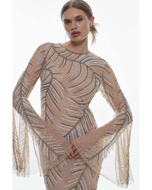 Karen Millen Multicolor Feather Crystal Embellished Maxi Dress