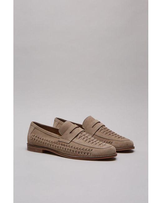 Burton Gray Stone Suede Woven Loafers for men