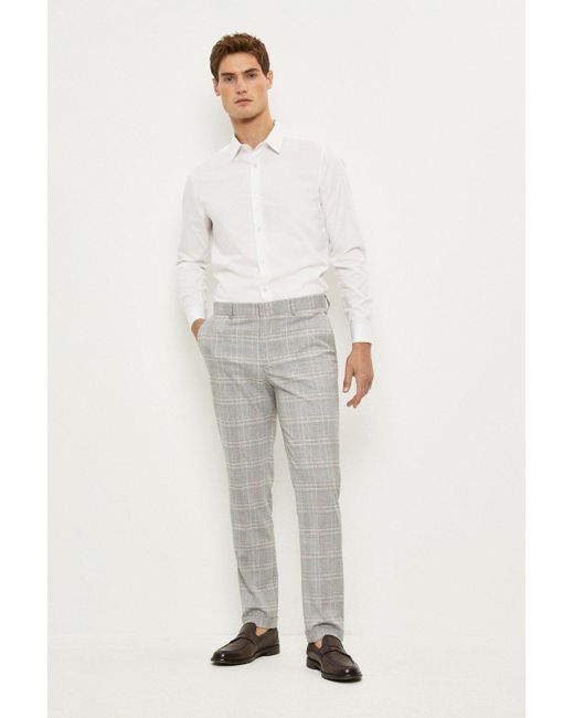 Burton Gray Slim Fit Light Grey Overcheck Suit Trousers for men