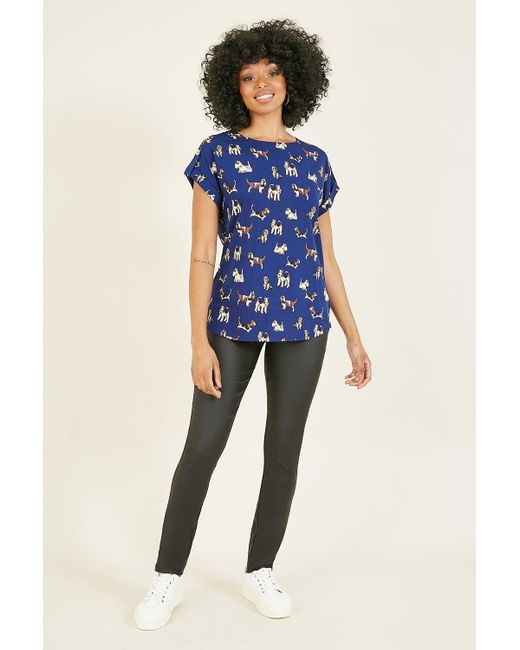Yumi' Blue Dog Print 'genevieve' Top In Recycled Fabric