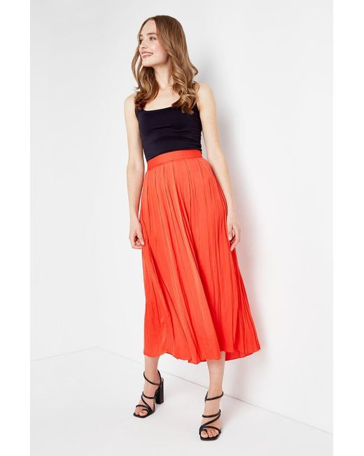 Wallis Red Crinkle Maxi Split Detail Skirt