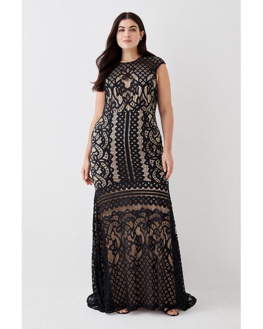 Coast Black Plus Size Cap Sleeve Lace Fishtail Hem Maxi Dress