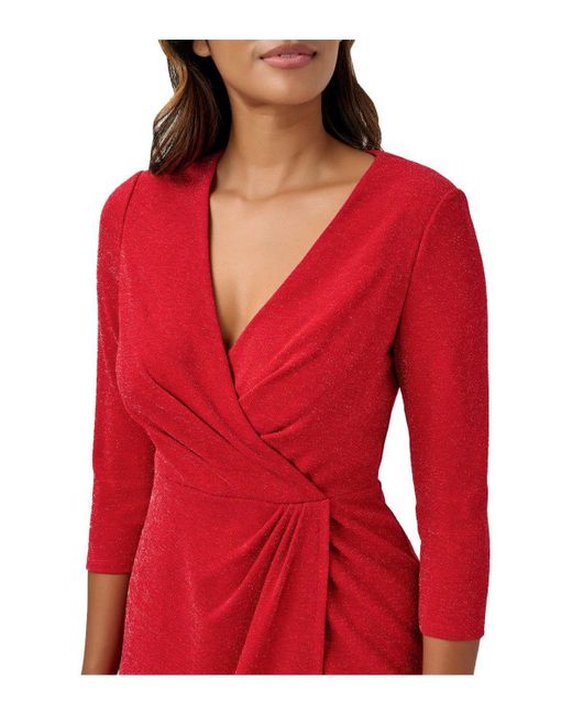 Adrianna Papell Red Metallic Knit Draped Dress