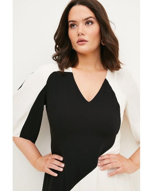 Karen Millen Black Plus Size Soft Colourblock Sleeve Midi Dress