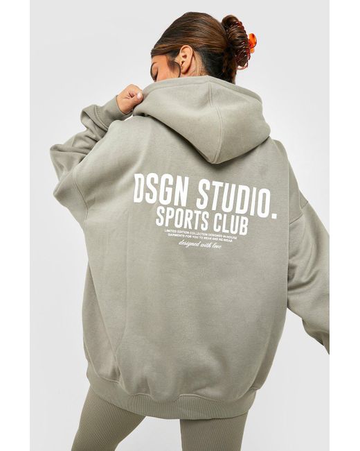 Boohoo Gray Dsgn Studio Sports Club Slogan Oversized Hoodie