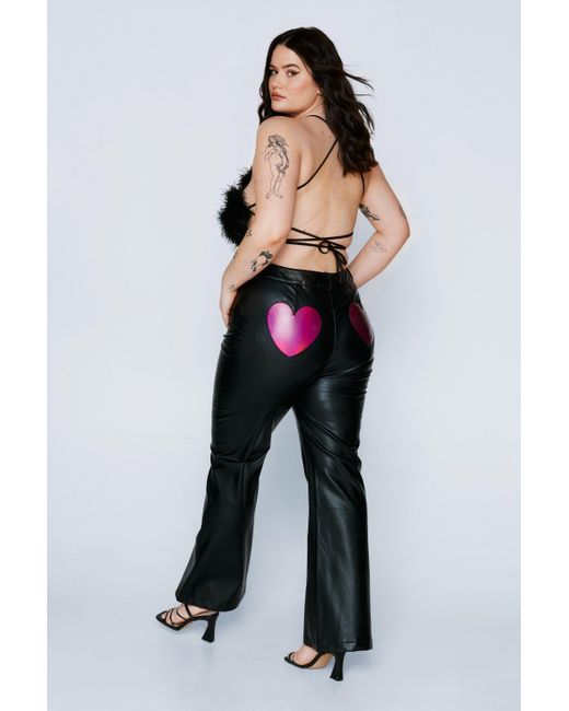 Nasty Gal Black Plus Size Faux Leather Heart Bum Flare Pants