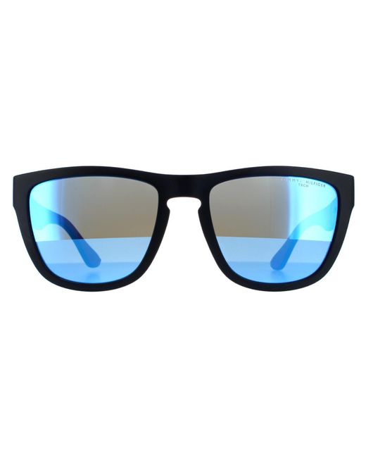 Tommy Hilfiger Square Matte Blue Blue Mirror Sunglasses for men
