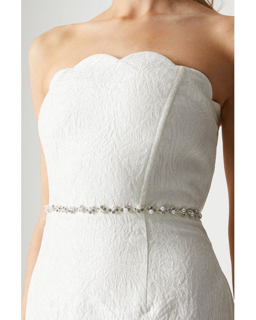 Coast White Scallop Detail Jacquard Column Wedding Dress