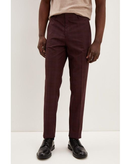 Burton Red Slim Fit Burgundy Check Smart Trousers for men