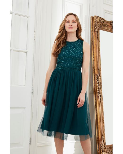 Dorothy Perkins Blue Green Embellished Midi Dress