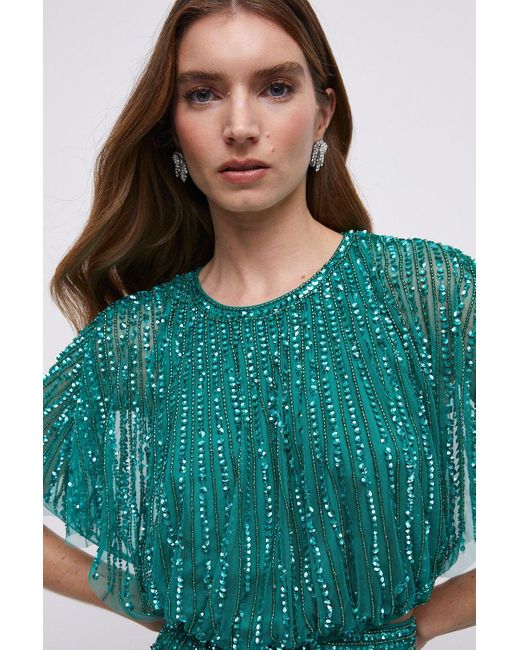 Coast Green Hand Embellished Sequin And Beaded Top