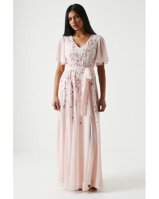 Coast Pink Petite Premium Floral Embroidered Bridesmaids Maxi Dress