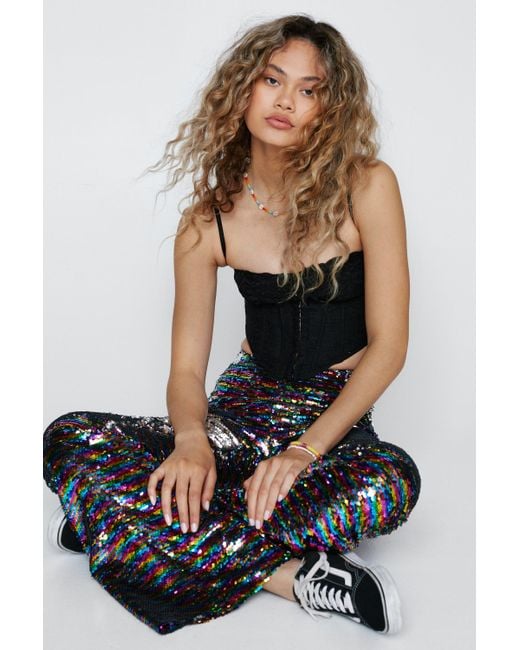 Nasty Gal Multicolor Multicolour Stripe Sequin Kick Flare Trousers