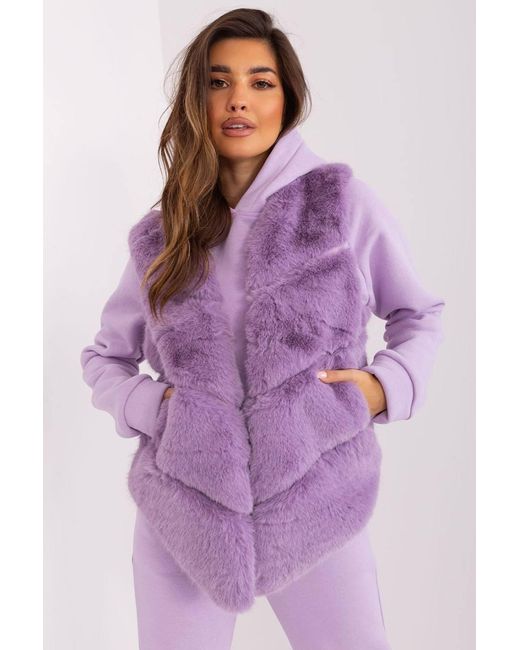 Love Lace Purple Soft Lined Faux Fur Vest With Pockets